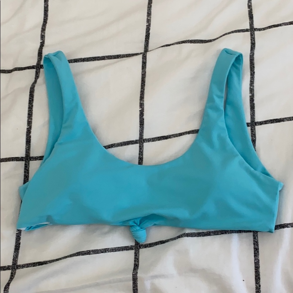 Blue scoop bikini top